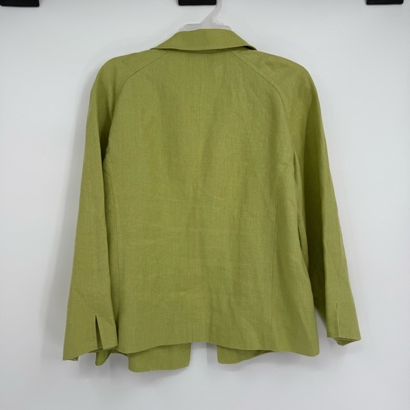Talbots Jacket Womens Size M Pure Irish Linen Blazer Open Front Green Pockets - Picture 8 of 9